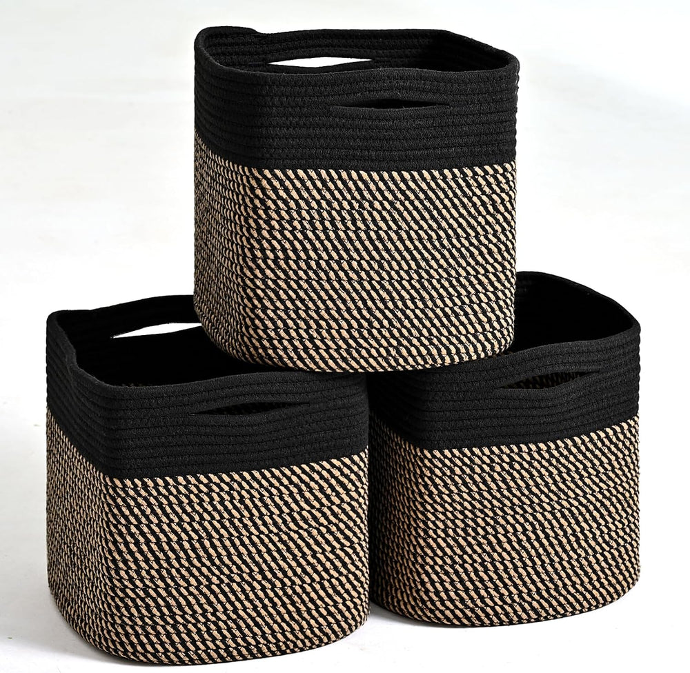 11 Inch Cube Storage Bins, Storage Cube Organizer Bins, Woven Cotton Rope