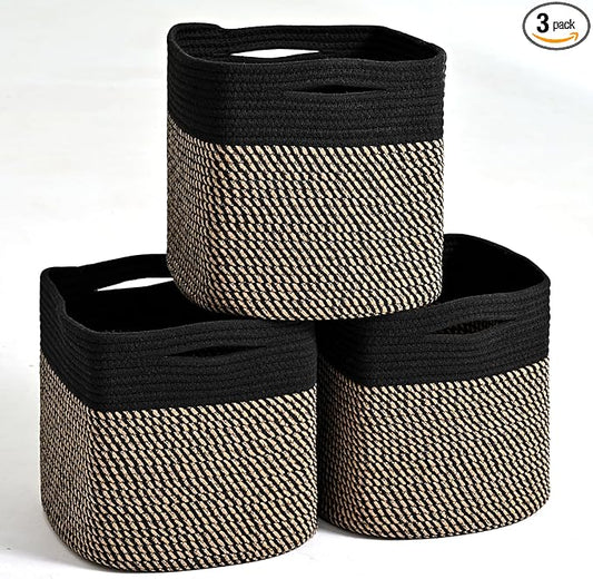 11 Inch Cube Storage Bins, Storage Cube Organizer Bins, Woven Cotton Rope by ICERZCZ