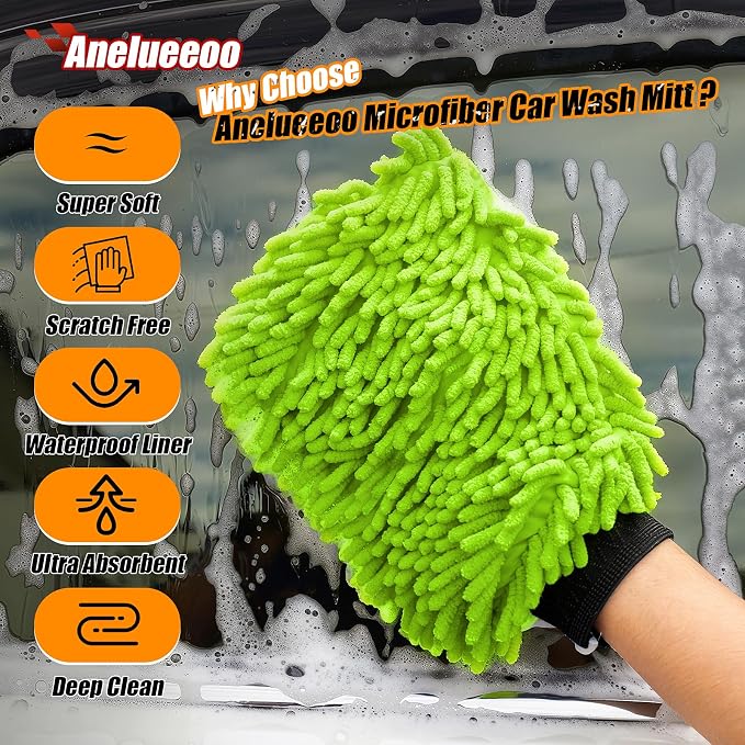 Car Wash Mitt Microfiber, Premium Chenille Microfiber Wash Car Mitts Sponge - Image 3