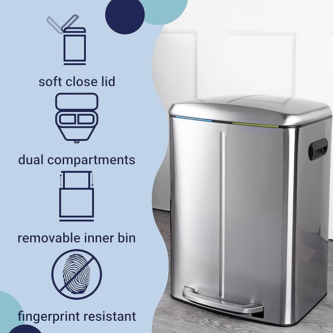 happimess HPM1005A Marco Rectangular 10.5-Gallon Double Bucket Trash Can - Image 3