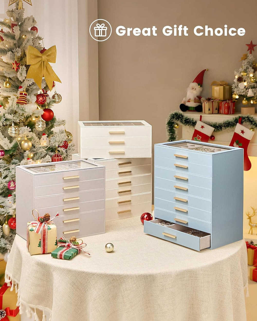 Lolalet Jewelry Box Organizer, 8-Layer Jewelry Storage Case -Beige