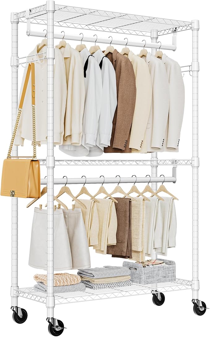 Heavy Duty Rolling Garment Rack 3 Tiers Adjustable Wire Shelving Clothes Rack by MEIGAOPLASTICANDMETALHKCOLIMITED