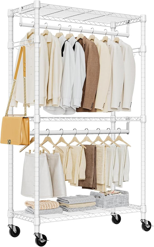 Heavy Duty Rolling Garment Rack 3 Tiers Adjustable Wire Shelving Clothes Rack by MEIGAOPLASTICANDMETALHKCOLIMITED