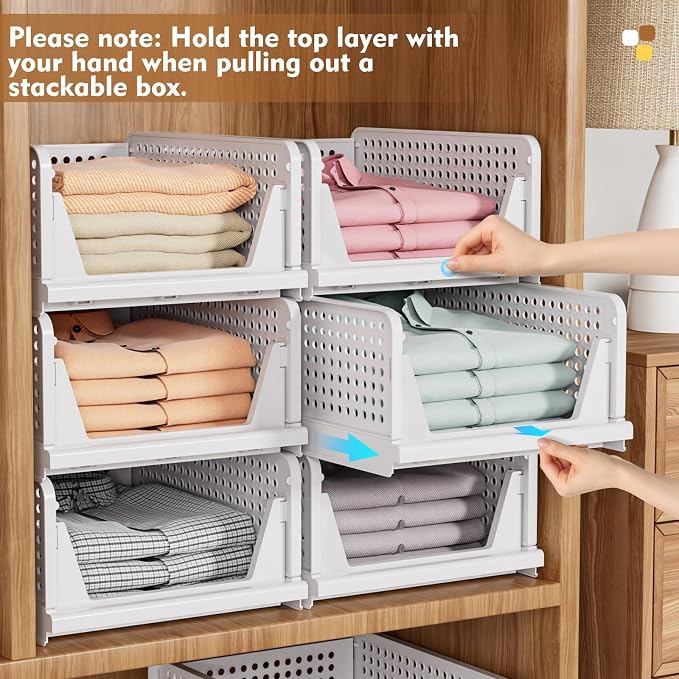 SNSLXH 5 Pack Stackable Closet Storage Basket, Space-Saving Clothes Storage - Image 6
