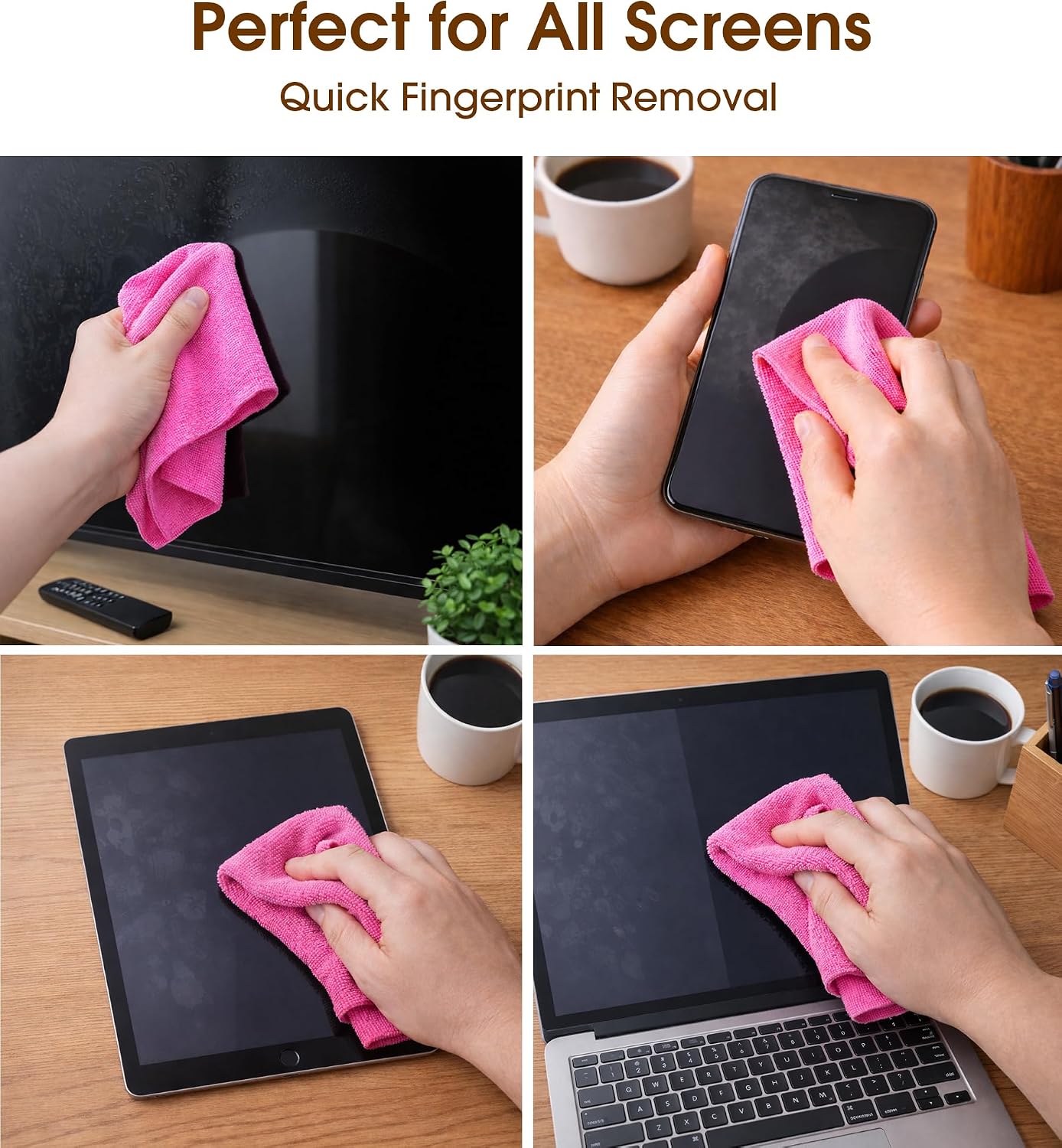Microfiber Cleaning Cloth Roll, 100 Pack, 12 x 12 Inch Tear Away Reusable Paper Towels, Thick Cleaning Towels, Absorbent Lint Free Washable Rags for Kitchen, Car, Garage and Workshop - Hot Pink