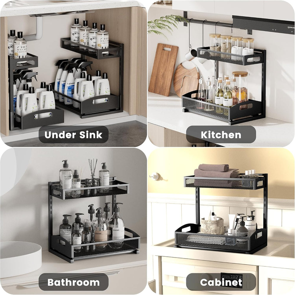 Petiza Under Sink Organizer,2 Pack Height Adjustable Under Sink Organizers an...