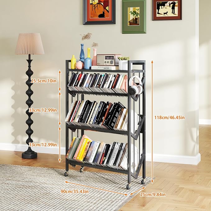 Book Carts 4 Tier 46.5x35.4x9.84 in Rolling Book Cart Large Capacity Bookshelf - Image 2