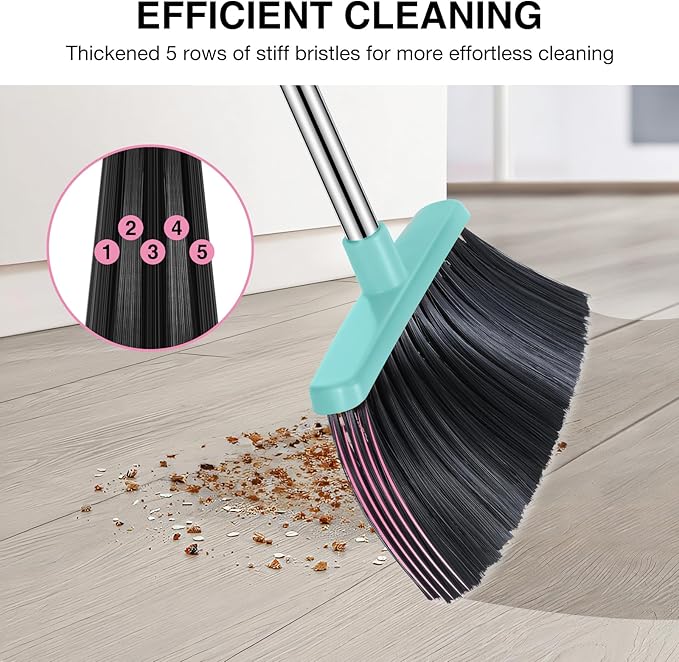 Broom and Dustpan Set, 52-in Long Adjustable Handle Broom Dustpan Combo - Image 6