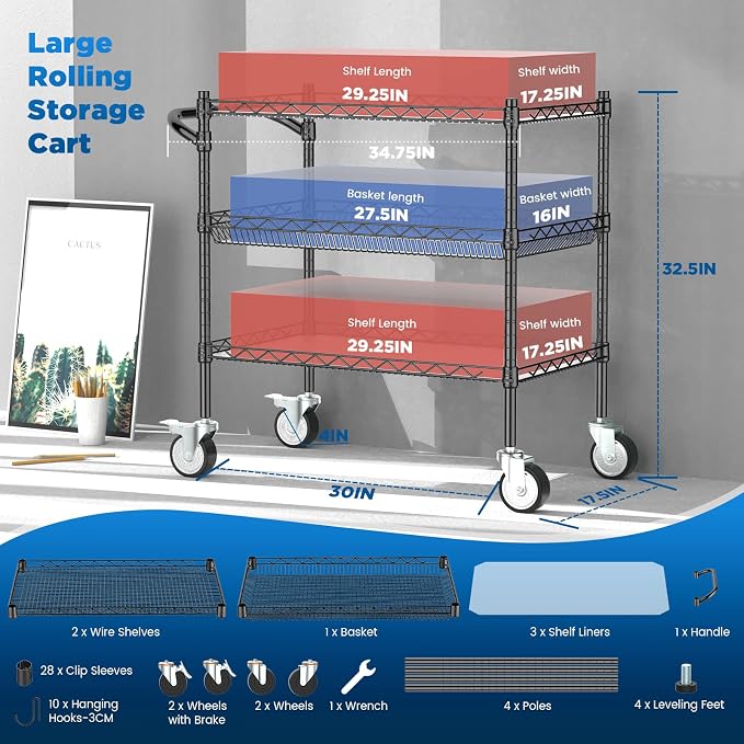 Leteuke 3 Tier Rolling Carts - Image 4