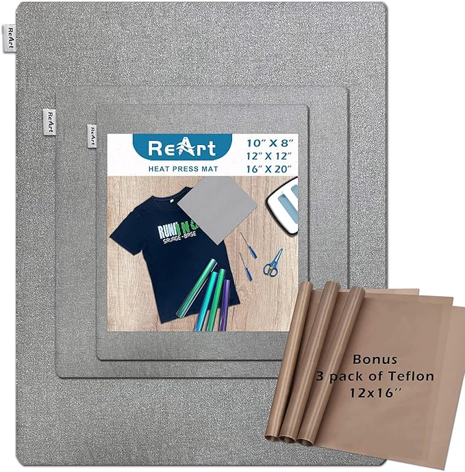 ReArt 3 Pcs Heat Press Mat 10" x 8" / 12" x 12" / 16" x 20" by ReArt