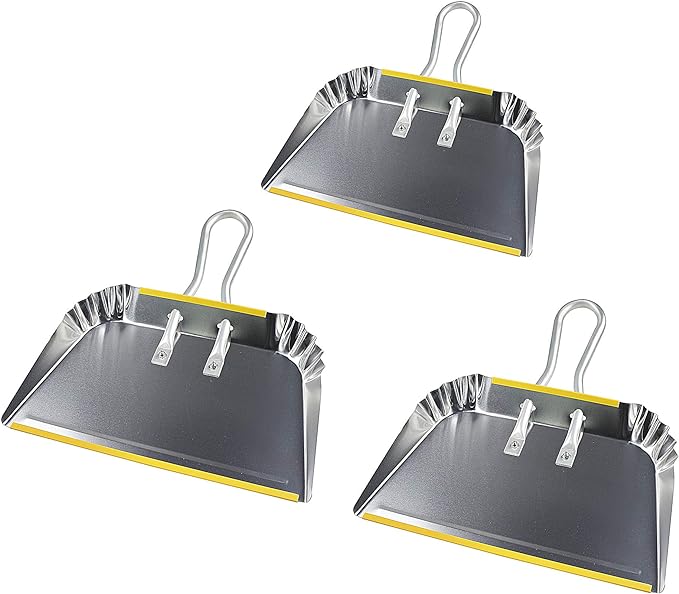 PHYEX 3-Pack 17" Heavy Duty Metal Dust Pans, Wide Dustpans by PHYEX