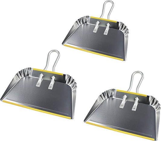 PHYEX 3-Pack 17" Heavy Duty Metal Dust Pans, Wide Dustpans by PHYEX
