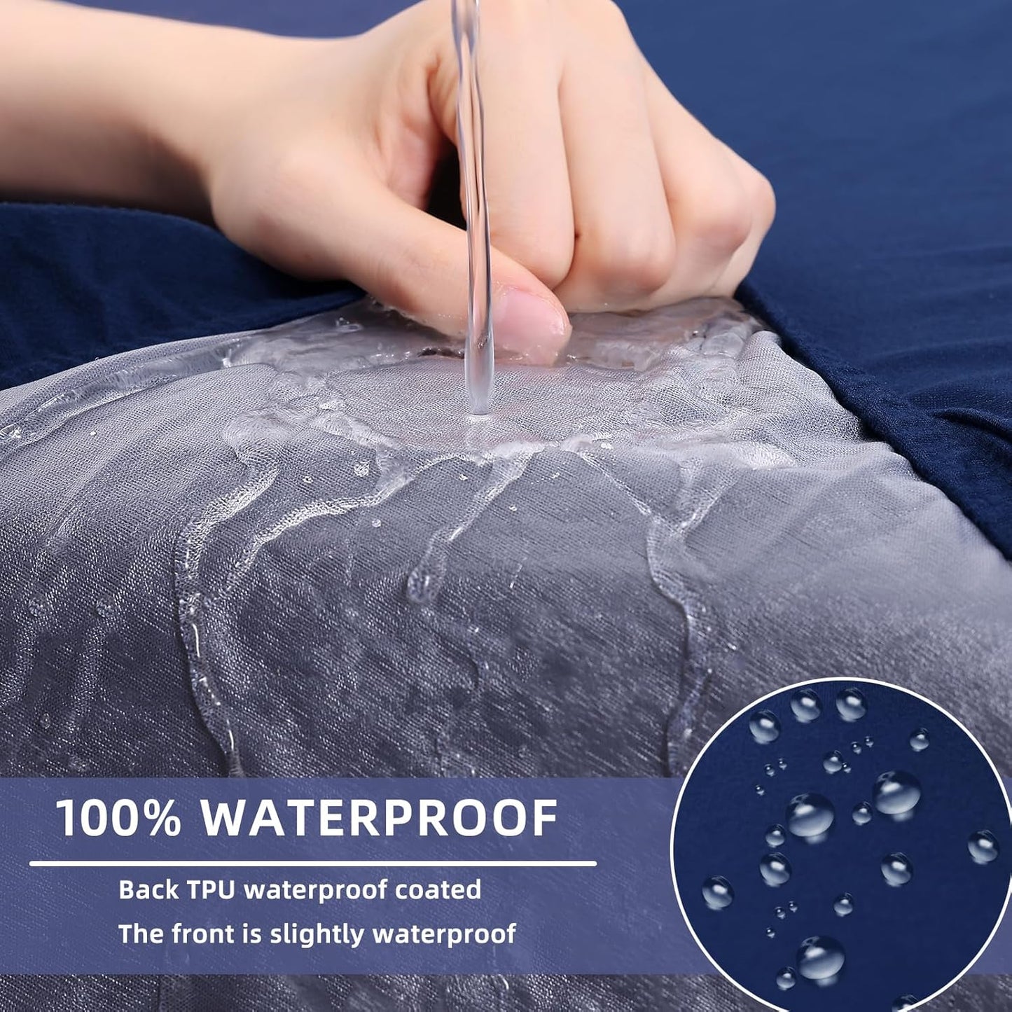 hyha Waterproof Couch Cushion Covers, Stretch Sofa Couch Seat Slipcover for Dog Washable, Non-Slip Waterproof Outdoor Cushion Covers for Patio Furniture Replacement (1 Piece for Small, Navy)