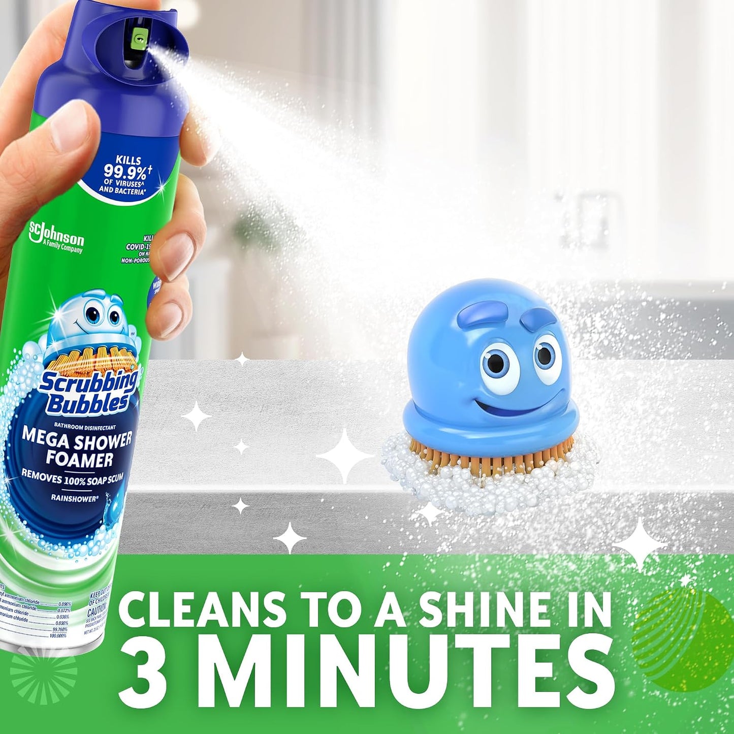 Scrubbing Bubbles Mega Bathroom and Shower Foamer Aerosol, Rainshower Scent, 20oz (Pack of 2)