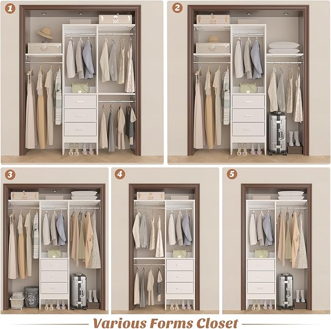 4FT Small Closet System with 3 Fabric Drawers, Flexible Built-In Clothes - Image 7