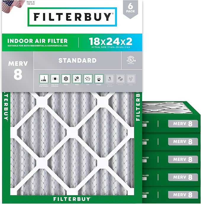 Filterbuy 18x24x2 Air Filter MERV 8 Dust Defense Replacement, Electrostatic by Filterbuy