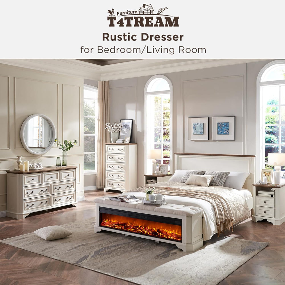 T4TREAM Farmhouse 5 Drawers Dresser for Bedroom, 48" Tall Wood Rustic Ch...