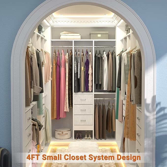 4FT Small Closet System with 3 Fabric Drawers, Flexible Built-In Clothes - Image 2