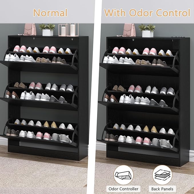 Shoe Cabinet with Odor Control and Back Panels, Deodorizing Slim 3-Flip Shoe - Image 5