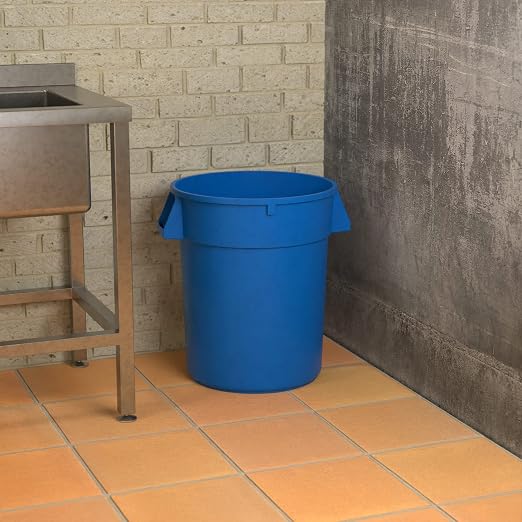 32 Gallon Blue Round Commercial Trash Can - Image 4