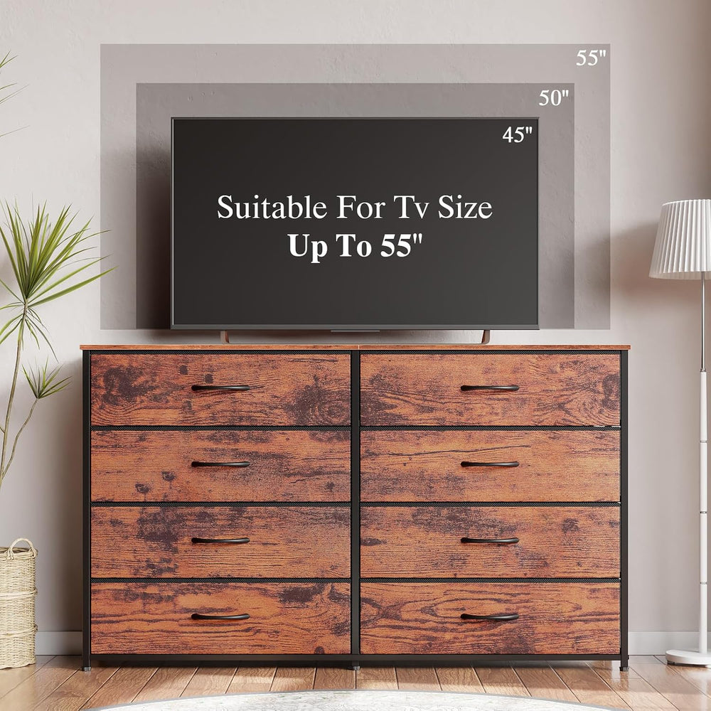 Furnulem Long Dresser for Bedroom, TV Stand for 55'', 8 Drawer Dorm D...