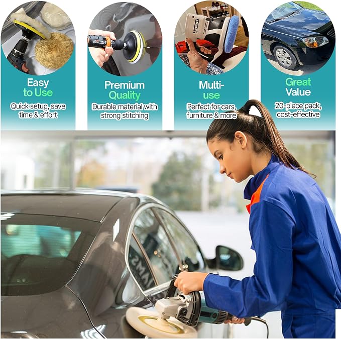 20 Pack Buffing Pads, Polishing Pad Covers, Microfiber & Wool - Image 5