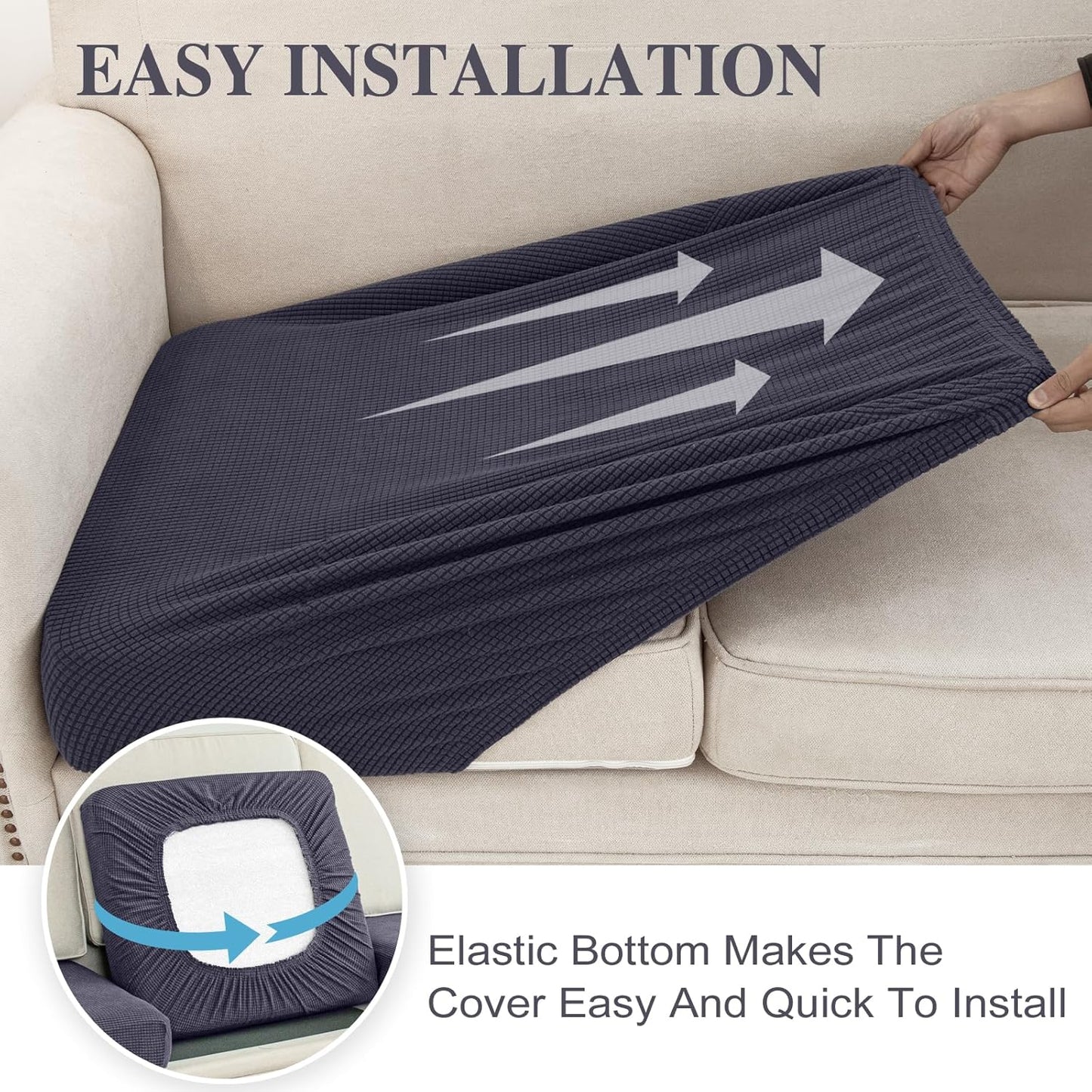 LA MEACK Couch Cushion Covers Seat Cushion Cover Stretch Couch Cover Separate Sectional Sofa Slipcovers Furniture Protector(3 Pieces for Seat or Sofa Backrest, Dark Grey)