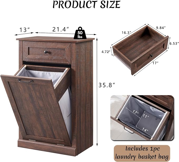 Tilt Out Laundry Hamper Cabinet, 10 Gallon Farmhouse Trash Can Cabinet - Image 2