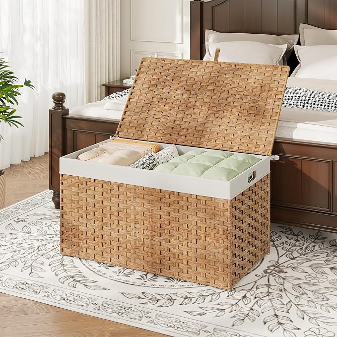 HOOBRO Storage Basket with Lid, 42.3 Gallon Wicker Basket, Handwoven Blanket - Image 3