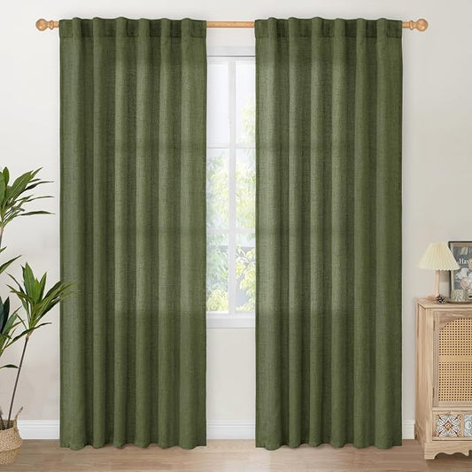 YoungsTex Olive Green Linen Curtains 80 Inch Length by YoungsTex