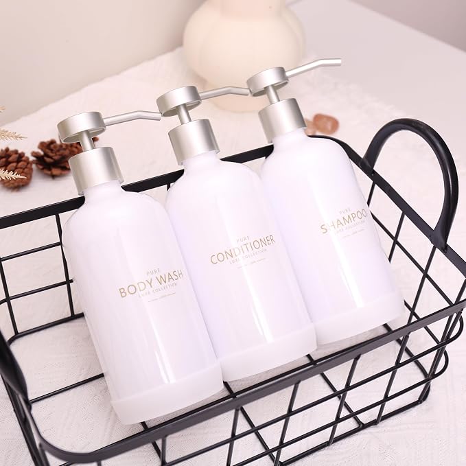Shampoo and Conditioner Dispenser Set of 3, Refillable 21oz Shampoo Bottles - Image 4