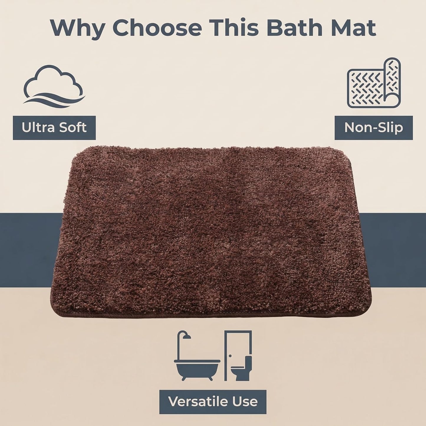H HOUSEHOLD Bathroom Rugs Mat 16”x24”, Extra Soft Absorbent Microfiber Bath Rugs, TPE Backing, Quick Dry, Machine Washable Bath Mats for Bathroom Floor, Tub and Shower, Home Decor Accessories, Brown