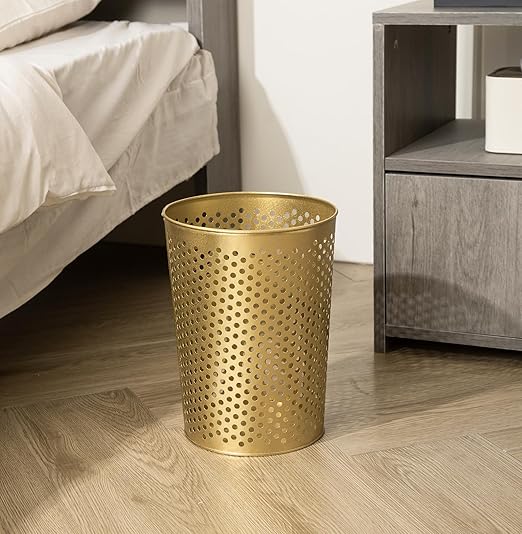 Small Gold Metal Trash Can Wastebasket, Decorative Hollow-Out Garbage Can Waste - Image 6