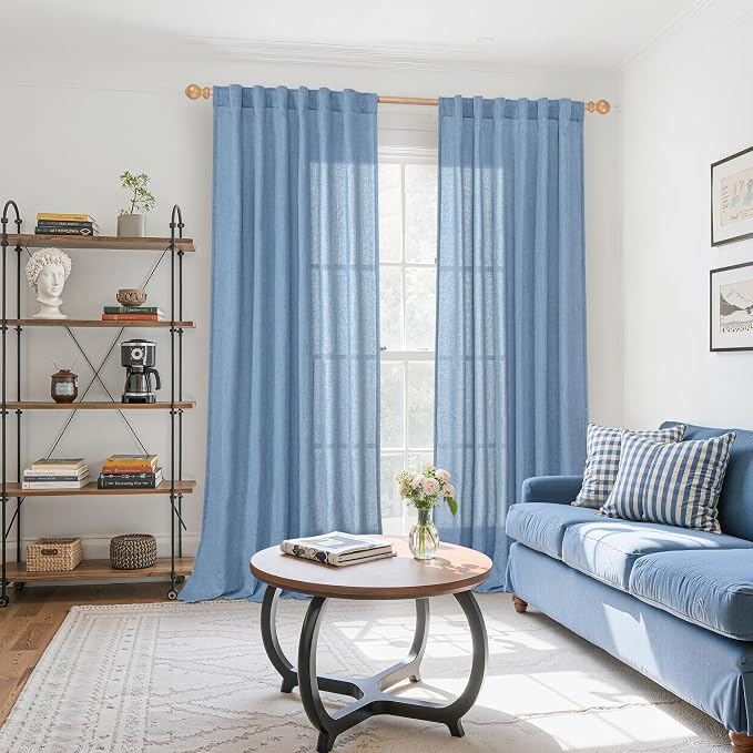 YoungsTex Denim Blue Linen Curtains 90 Inch Length - Image 2