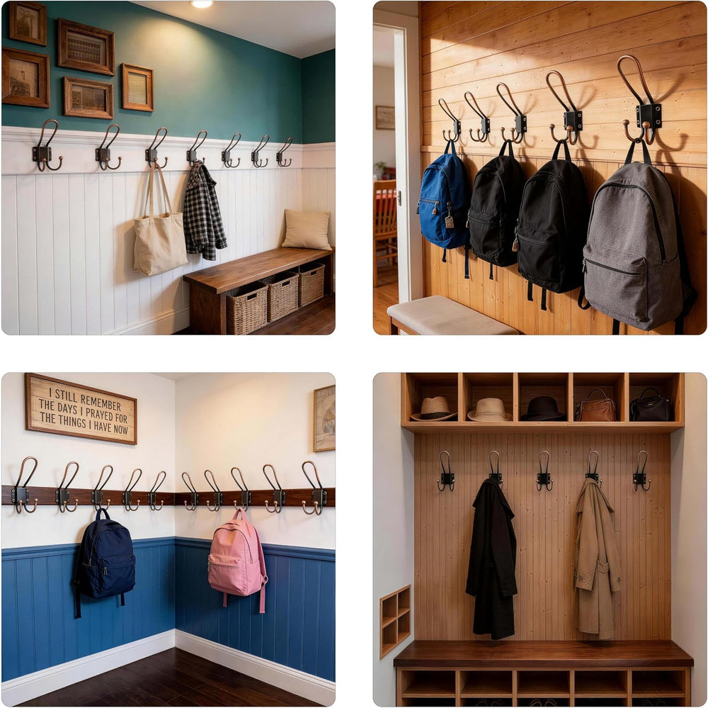 WEBI Coat Hooks Wall Mount,5 mm Thick,10 Large Rustic Triple Hooks,Heavy Duty...
