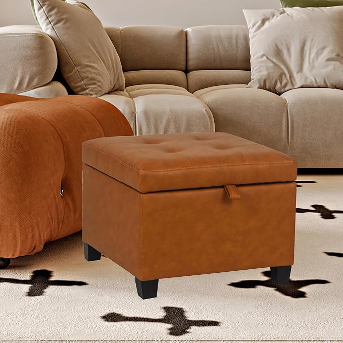 Adeco 17.5" Faux Leather Storage Ottoman - Image 8