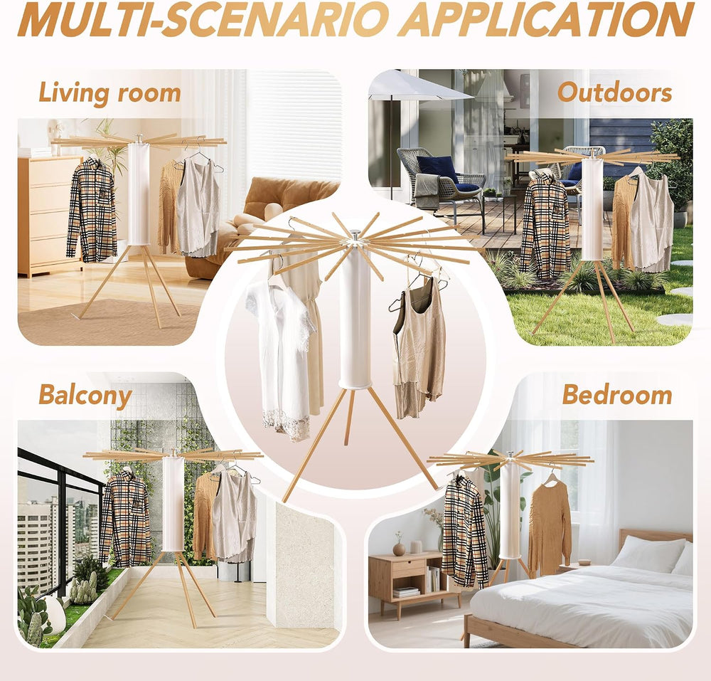 Foldable Tripod Clothes Drying Rack,Beechwood & Portable Laundry Stand, S...