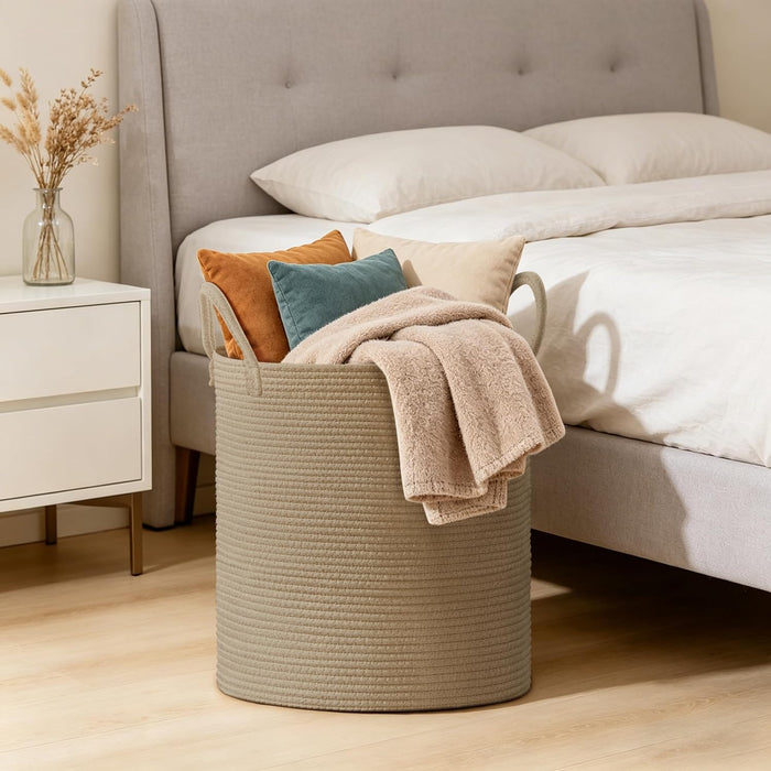 100L Extra Large Tall Cotton Rope Laundry Basket with Handles, Jute