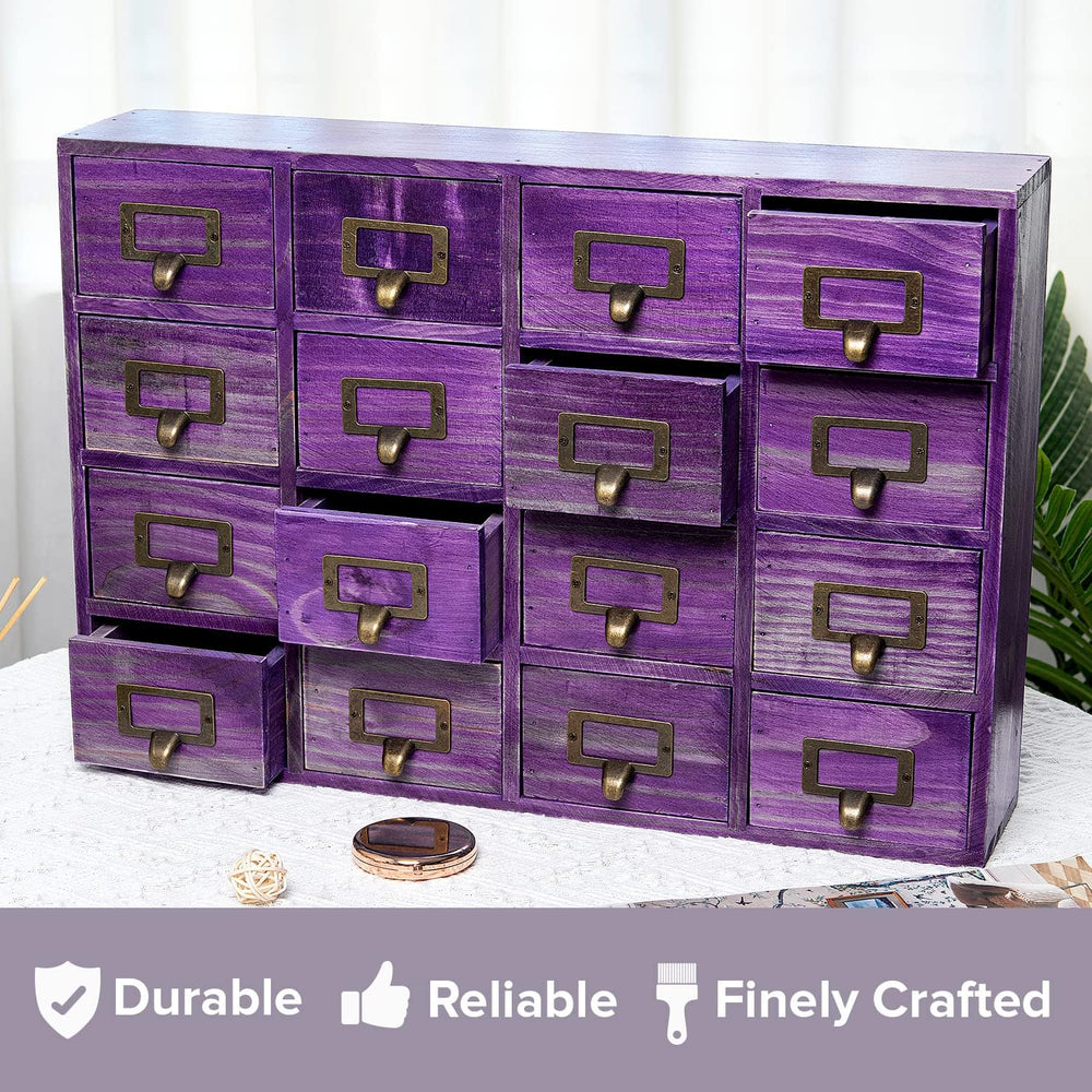 Purple 16-Slot Wooden Drawer Unit - Country Style Desk Organizer Box - 20&quo...