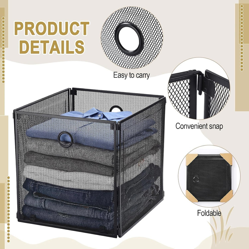 4 Pcs Foldable Metal Cube Storage Baskets, 13x13in, Black