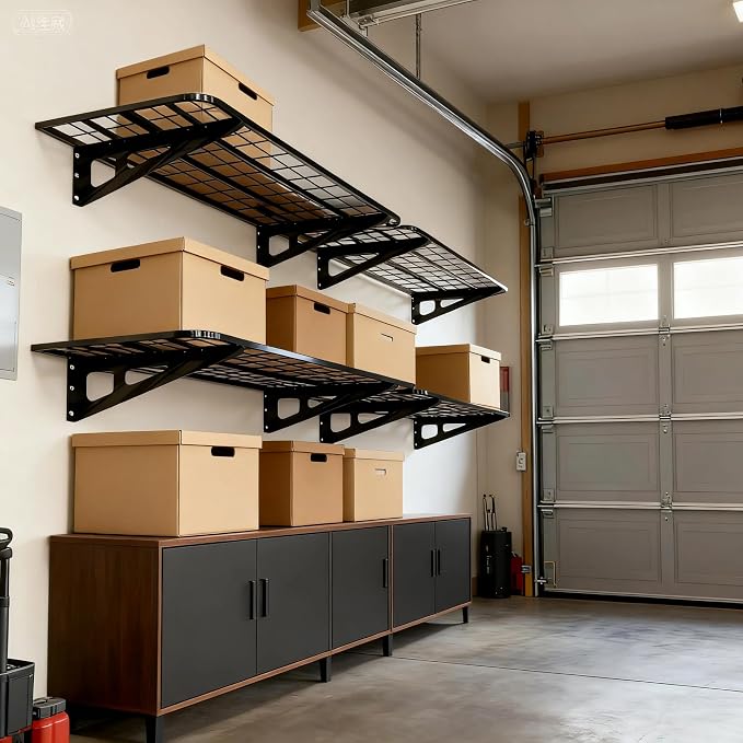 4-Pack 2x4ft Garage Wall Shelving, 4 Shelf Total 16 ft Garage Shelving Wall - Image 2