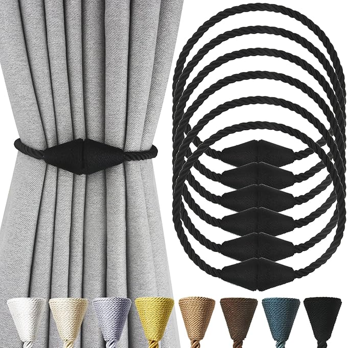 6 Pack Magnetic Curtain Tiebacks Rope Modern Handmade Curtain Tie Backs by CurtianTiebacks