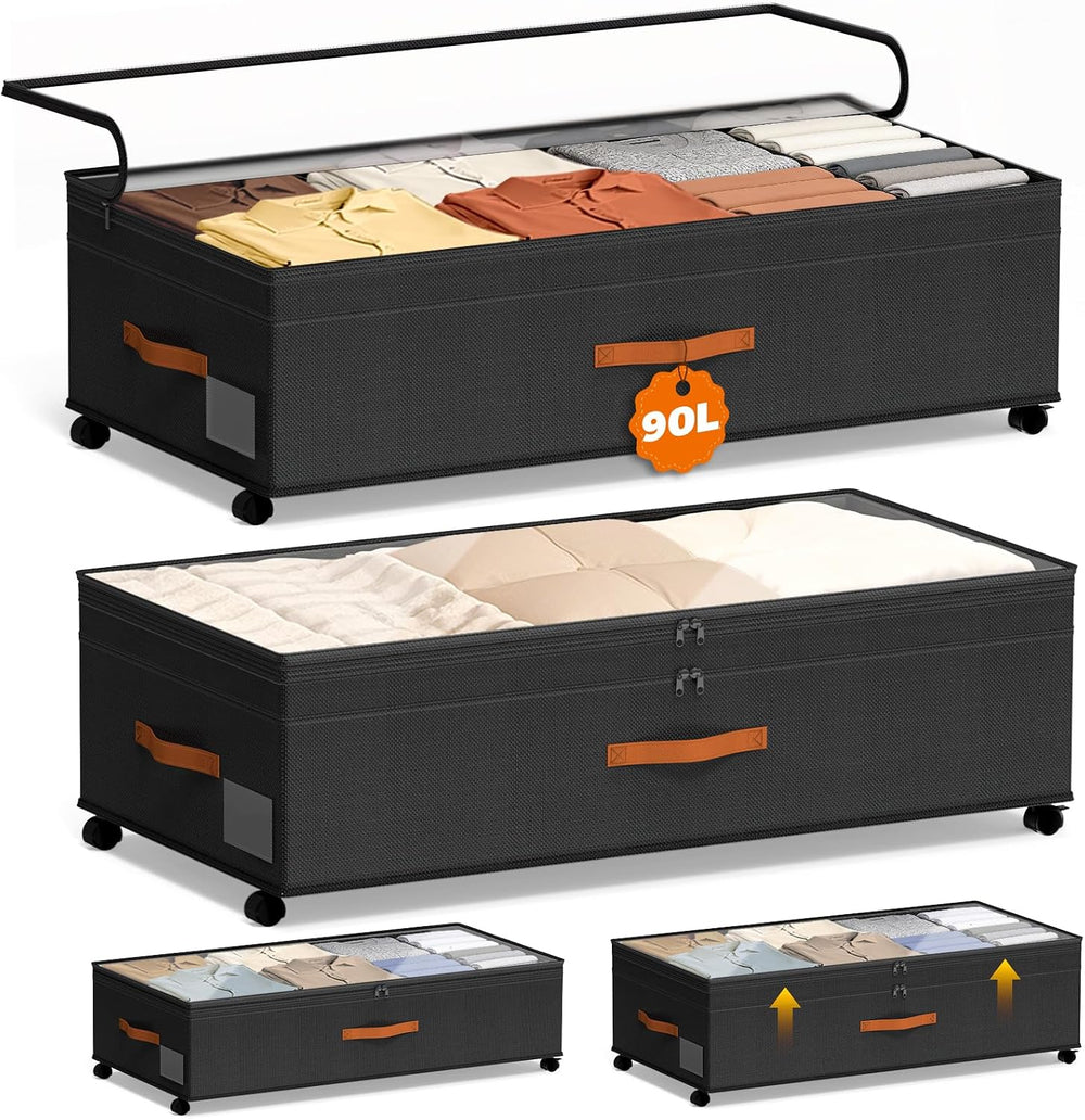 Under Bed Storage with Wheels, 35.5 inches Underbed Storage Large Capacity Un...