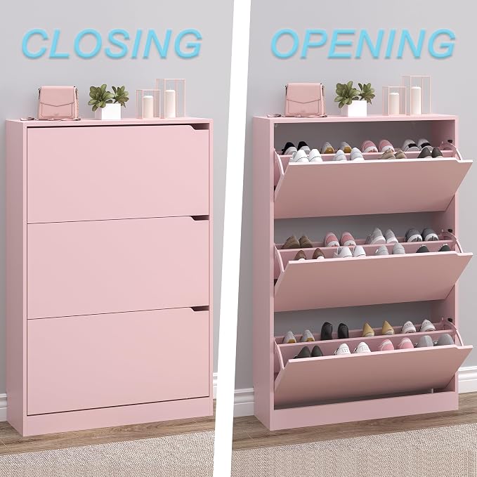 Shoe Cabinet with 3 Flip Drawers, Hidden Wood Shoe Cabinet, Freestanding Shoe - Image 5