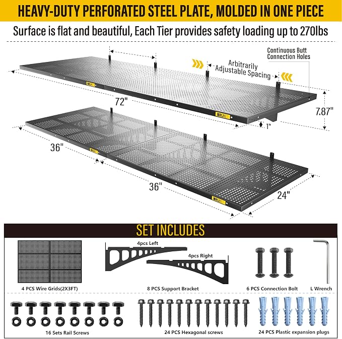 4Pack 2x3ft Adjustable Metal Garage Wall Shelving Heavy Duty Garage Storage - Image 4