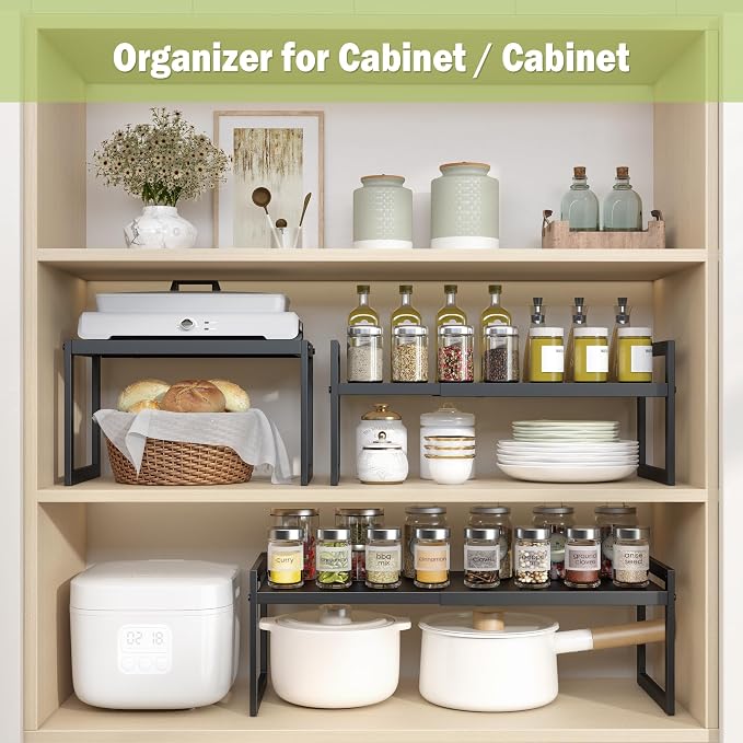 DOLALIKE Expandable kitchen Countertop Organizer, Stackable Cabinet Shelf - Image 3