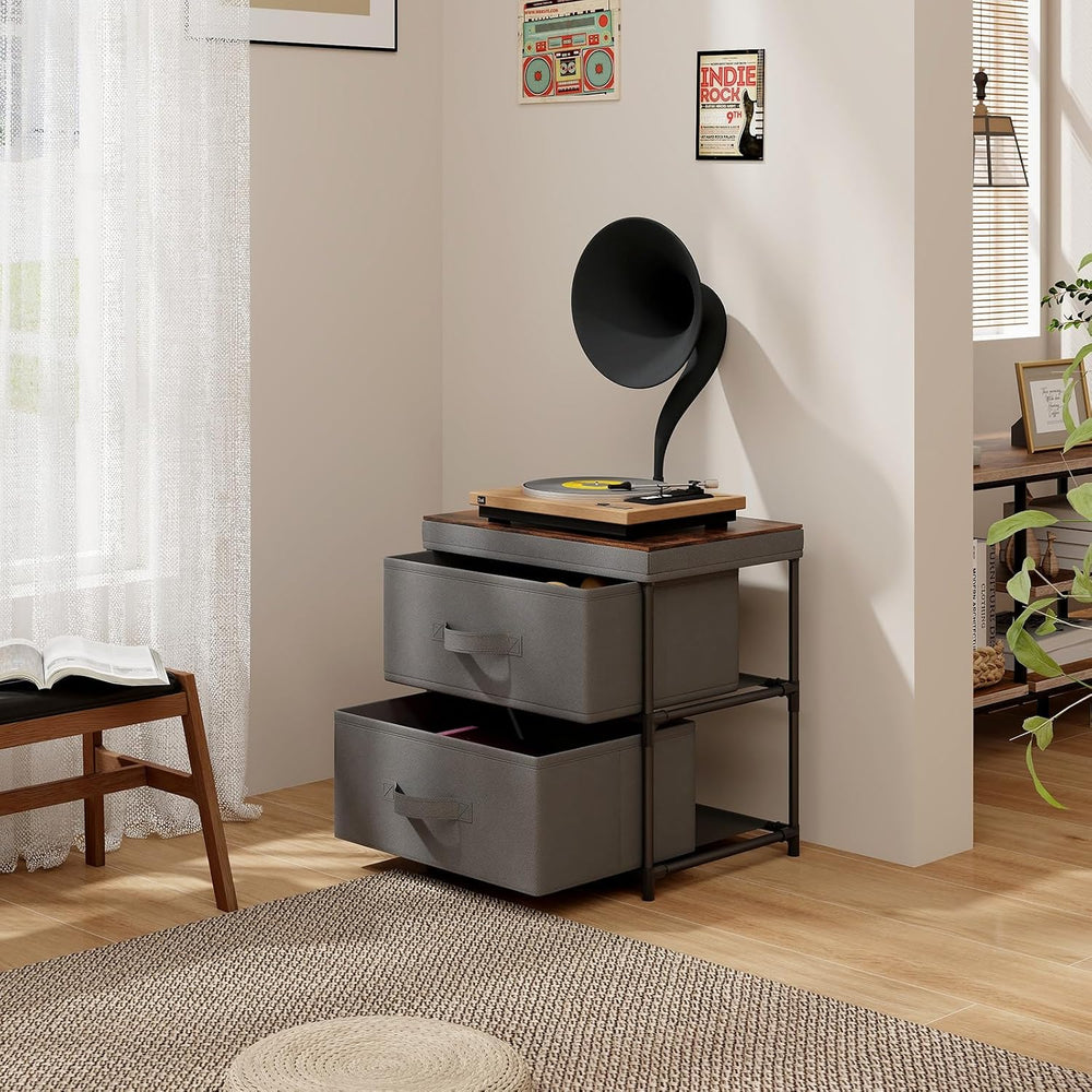 GIANTEX Nightstand with 2 Fabric Drawers, Small Storage Dresser with Metal Fr...
