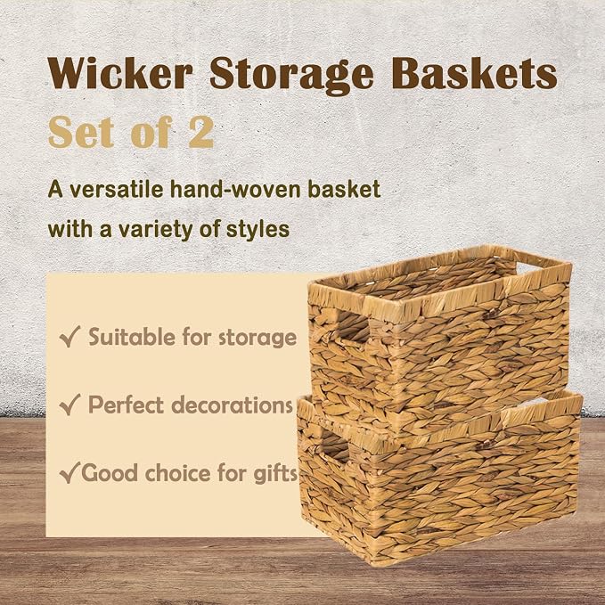 Rectangular Storage Basket 2PCS Water Hyacinth Baskets, Hand-Woven Baskets - Image 8