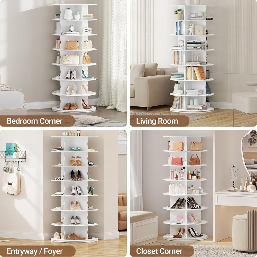 6-Tier Rotating Standing Shelf with Divider Shoe Rack Tower, White
