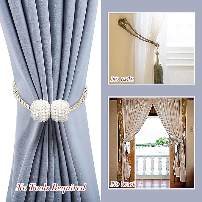 Hion Magnetic Curtain Tiebacks Beige 2pcs, Curtain Tiebacks Buckles Holdbacks - Image 8